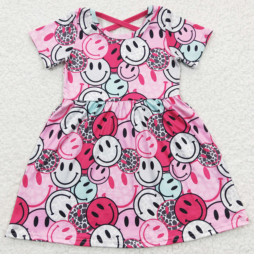 Baby Girls Dress Western Pink Short Sleeve Knee Length Dresses GSD0312 5.16