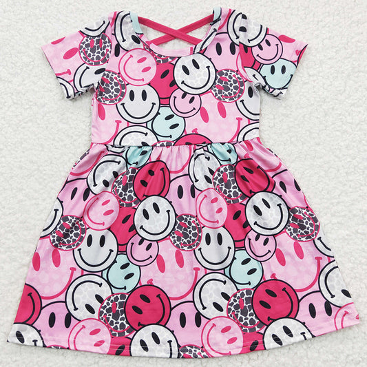 Baby Girls Dress Western Pink Short Sleeve Knee Length Dresses GSD0312 5.16