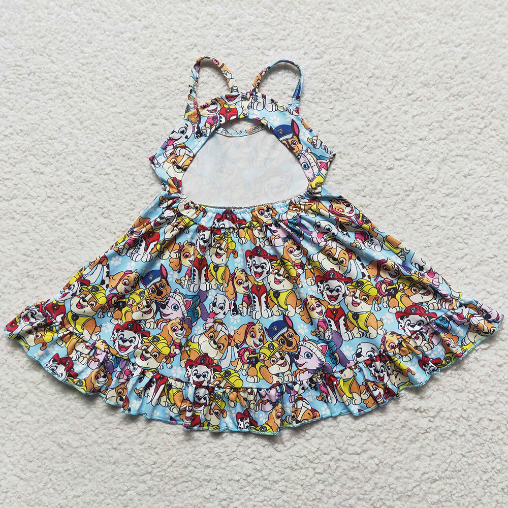 Summer Baby Girls Dress Cartoon Dogs Knee Length Dresses GSD0291