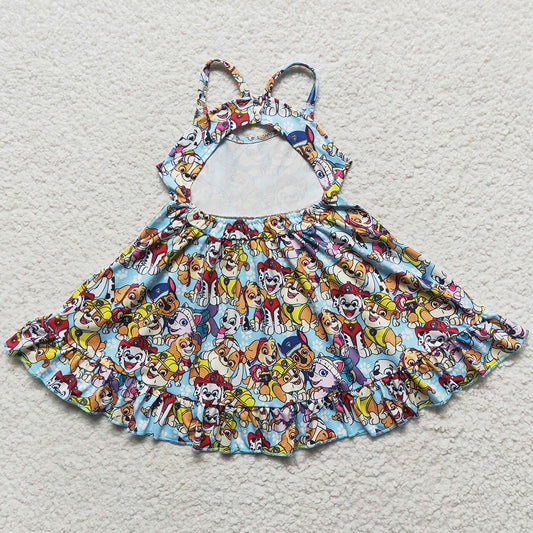 Summer Baby Girls Dress Cartoon Dogs Knee Length Dresses GSD0291