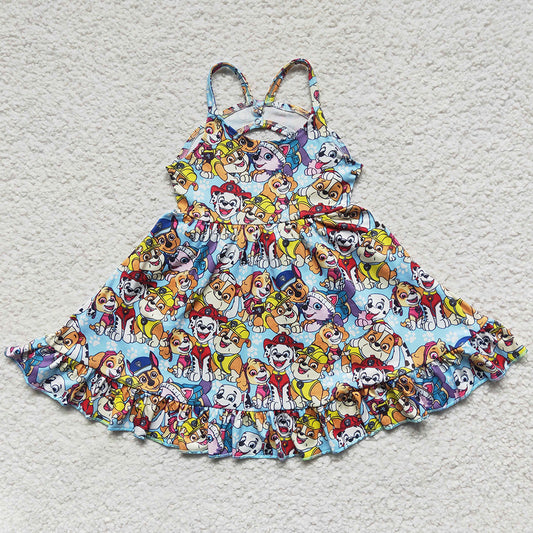 Summer Baby Girls Dress Cartoon Dogs Knee Length Dresses GSD0291