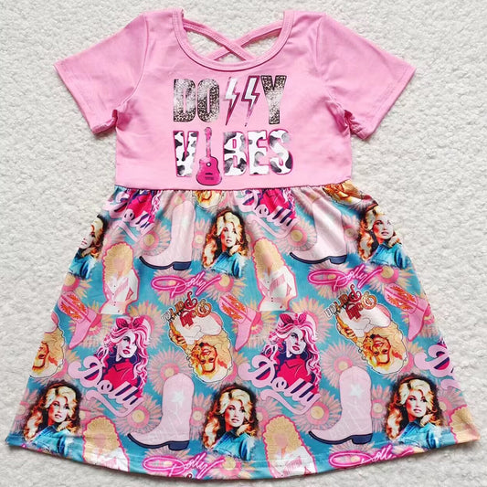 Baby Girls Dress Pink Sing Cross Back Knee Length Dresses GSD0316