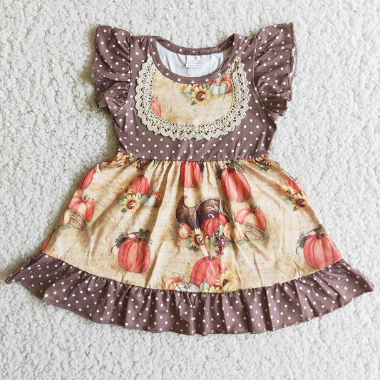 pumpkin Print Girls Dress Halloween Set A4-24