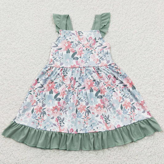 Baby Girls Dress Green Floral Knee Length Boutique Dresses GSD0319