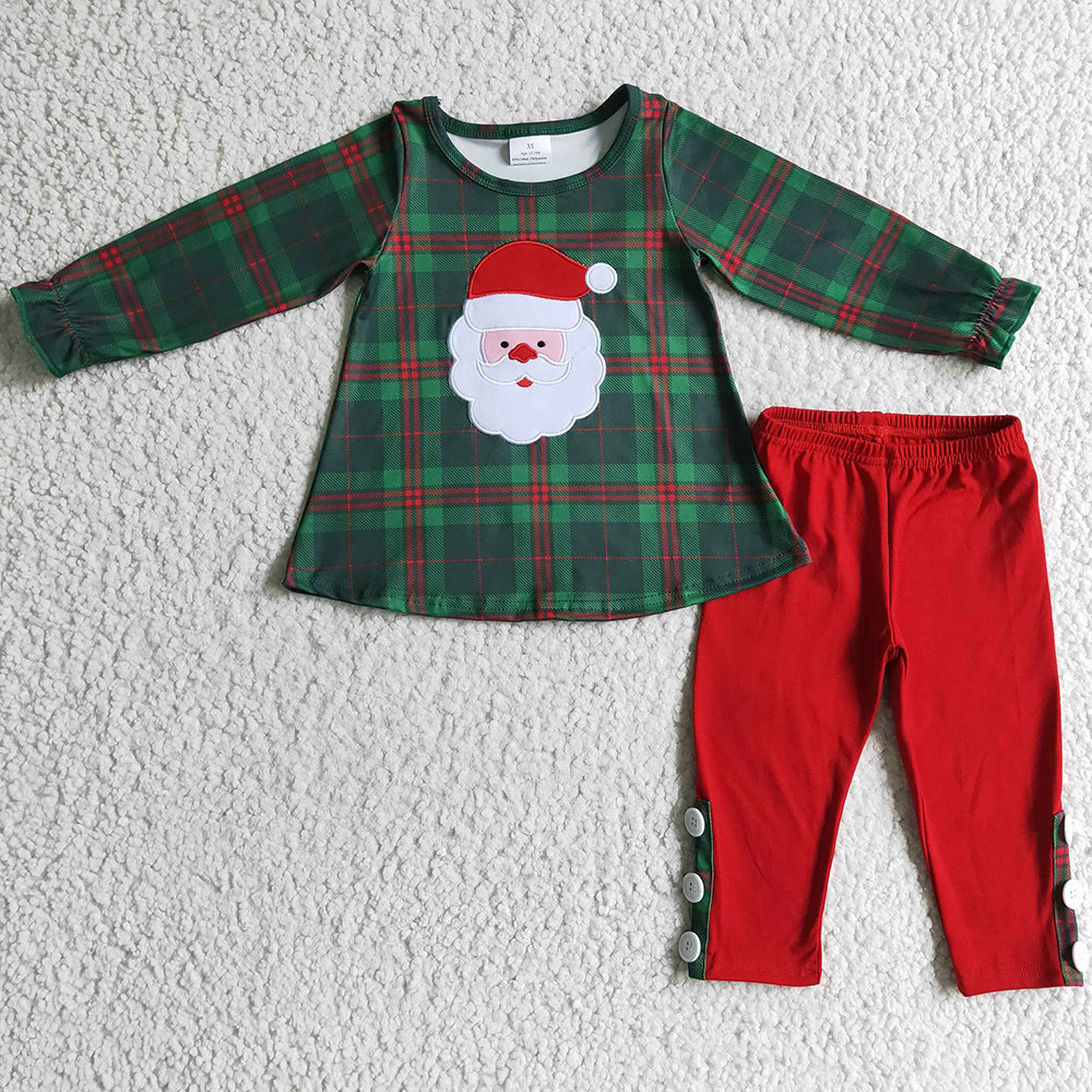 New Arrival Girls Clothes Santa Claus Embroidery Boutique Baby Kids Christmas Clothing GLP0308