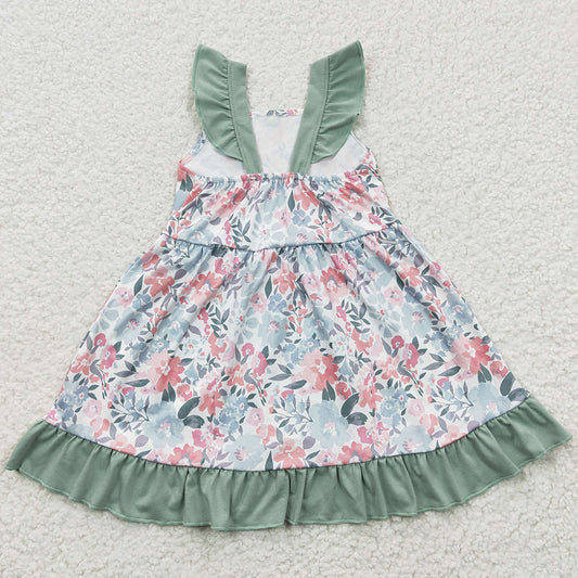 Baby Girls Dress Green Floral Knee Length Boutique Dresses GSD0319