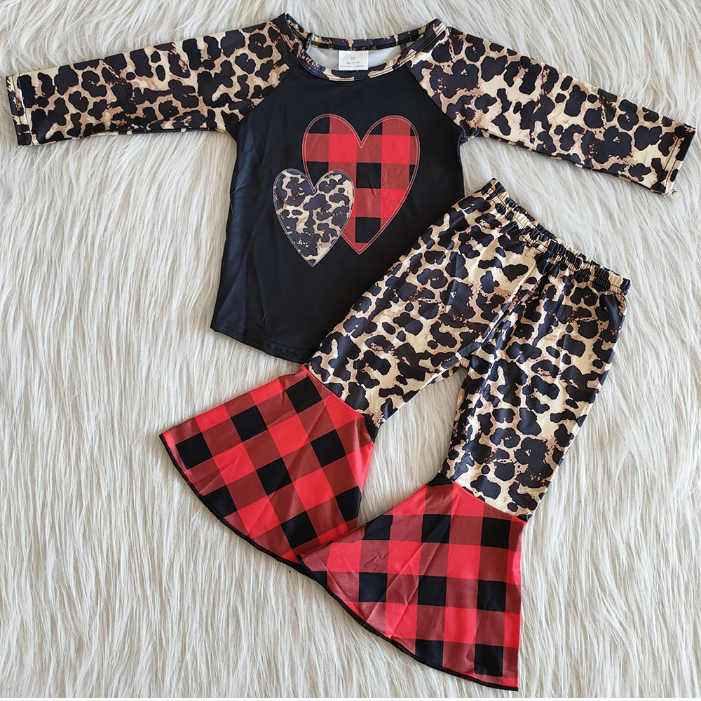 New Fashion Baby Girl Clothes Love Leopard Kids Clothing Valentine's Day Outfits 6 A12-27
