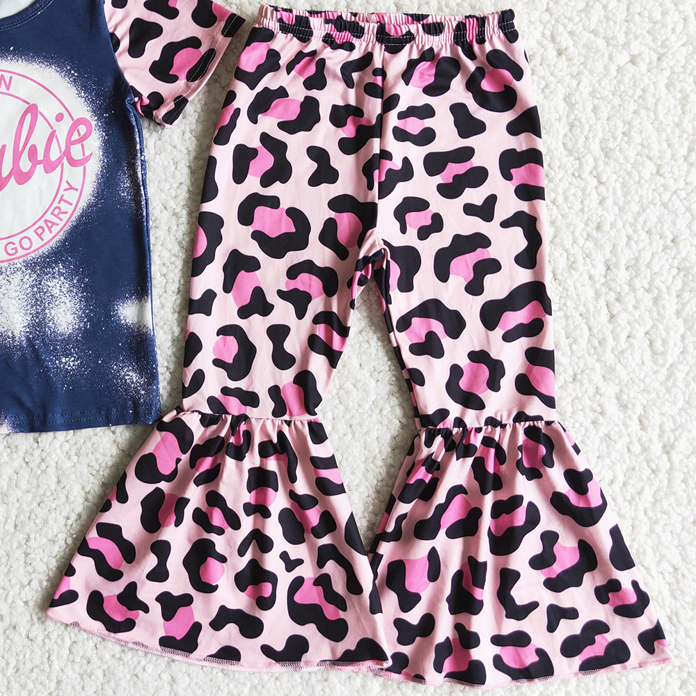 Baby Girl Clothes Bell Bottom Outfits Wholesale Children Clothing Pink Leopard Fashion Toddler Girl Clothes Baby Sets E8-1