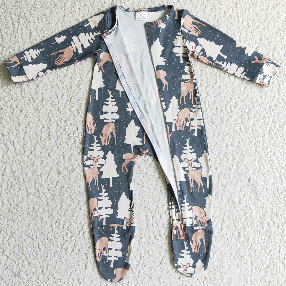 New Design Infant Baby Footie Romper Christmas Tree Print Zipper Design Kids Jumpsuit LR0222