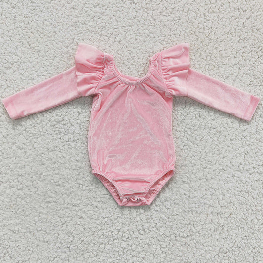 Fashion Toddler Girls Dancing Clothing Golden Velvet Baby Girl Romper Pink LR0213