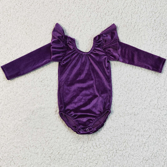 New Design Girls Dancing Clothing Golden Velvet Baby Girl Romper Purple LR0211