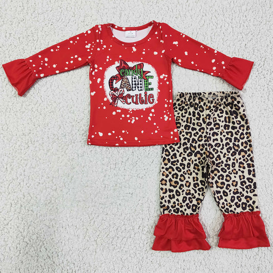Wholesale Baby Girls Clothes Long Sleeve Leopard Ruffle Pants Christmas Kids Outfits GLP0329
