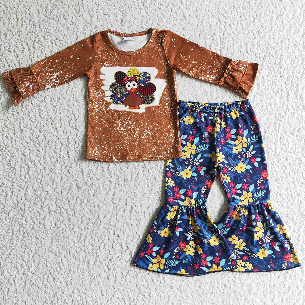 Turkey Print Girls Clothing Thanksgiving Outfits GLP0241