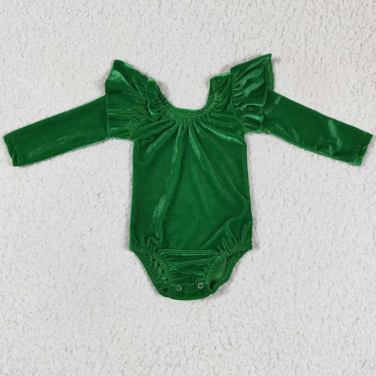 Boutique Baby Rompers Girls Dancing Clothing Golden Velvet Girl Romper Green LR0212