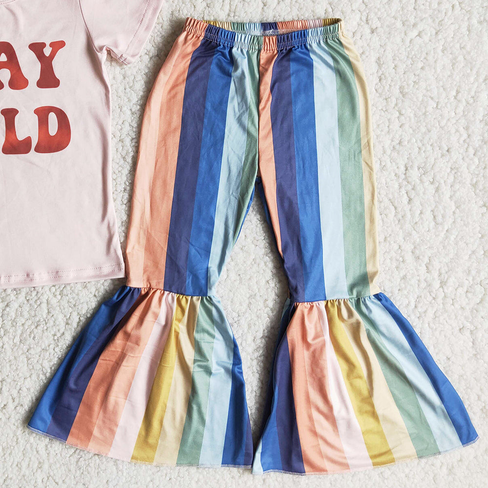 Baby Girls Designer Clothes Short Sleeve Bell Bottom Outfits Girls Clothing Set Fashion Toddler Girls Clothes C11-3