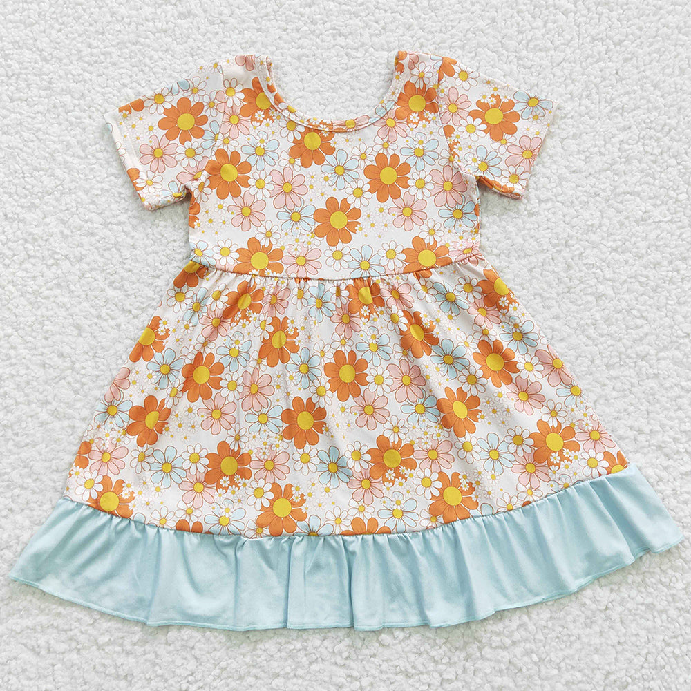 Summer Baby Girls Dresses Flowers Ruffle Knee Length Dress GSD0331