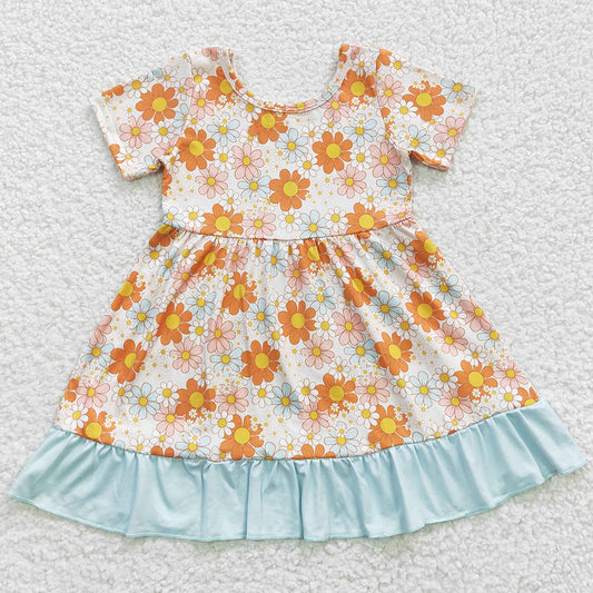 Summer Baby Girls Dresses Flowers Ruffle Knee Length Dress GSD0331