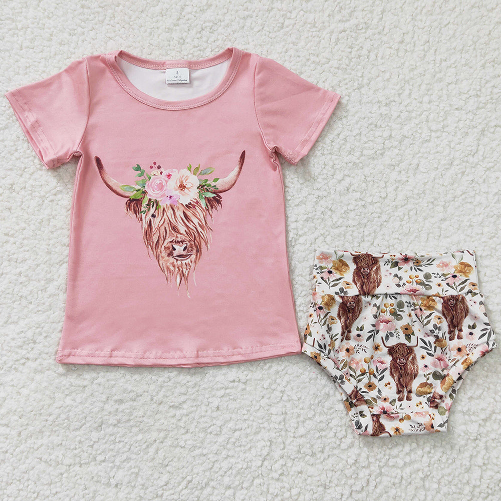 Cow Print Kids Girls Clothes Infant Baby Bummies Set GBO0074 7.17