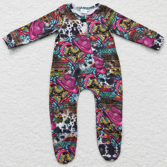 Weatern Style Baby Girls Romper Zipper Design Girls Footie Rompers LR0247