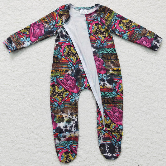 Weatern Style Baby Girls Romper Zipper Design Girls Footie Rompers LR0247