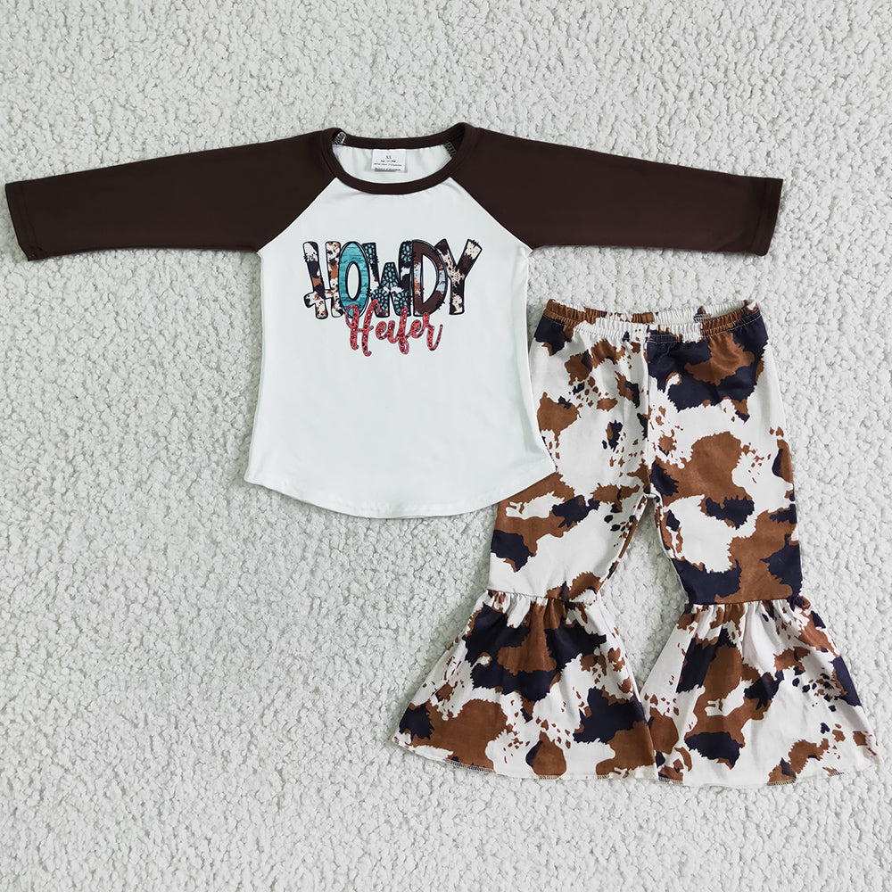 Fall Winter Girls Clothing Set Cow Printed 6 C8-25
