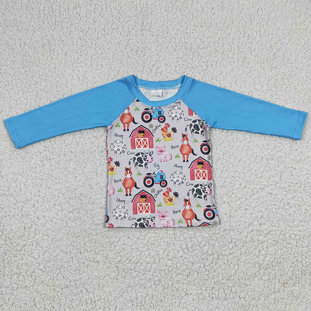 Farm Print Cute Baby Boys T-shirt Long Sleeve Clothes Top BT0110