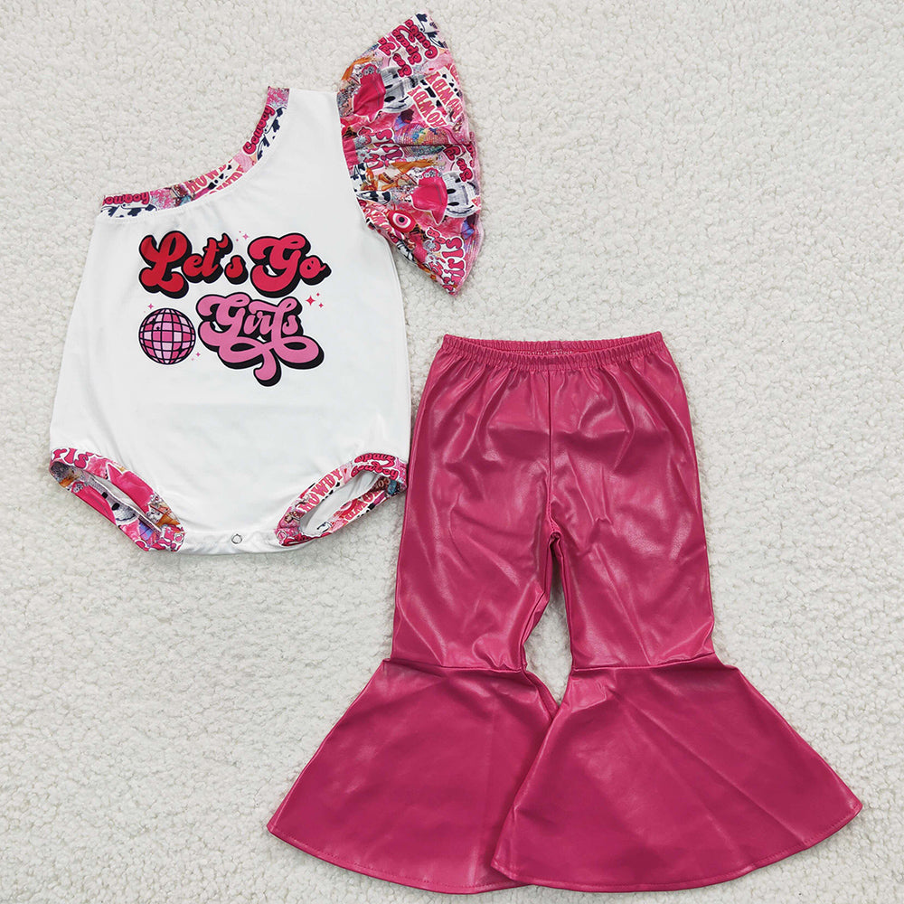 Let's Go Girls Clothing Pleather Dark Pink Bell Bottom Pants Sets GSPO0585