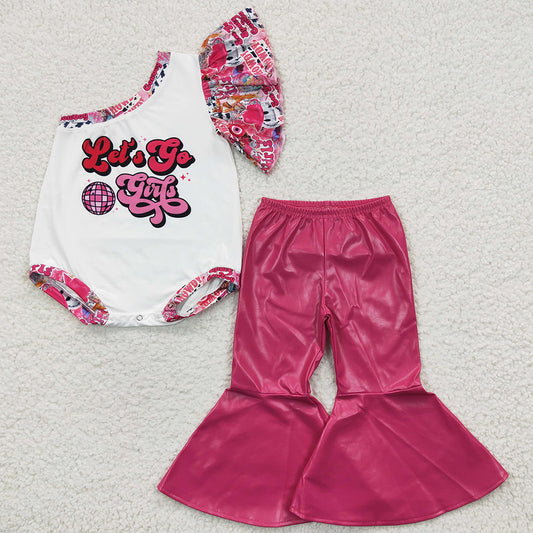 Let's Go Girls Clothing Pleather Dark Pink Bell Bottom Pants Sets GSPO0585