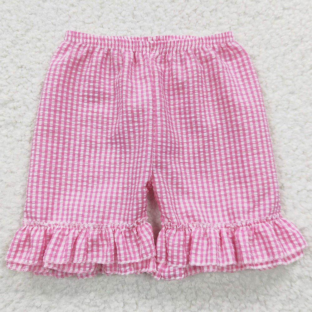 Baby Girls Shorts Hotpink Ruffle Plaid Seersucker Fabric Summer Shorts SS0063