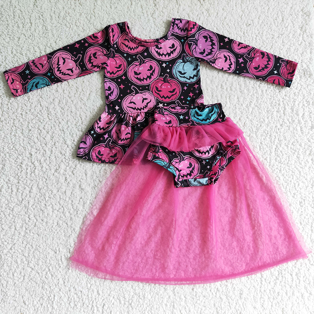 Pumpkin Print Halloween Baby Girl Clothes Bummies Set GLD0080