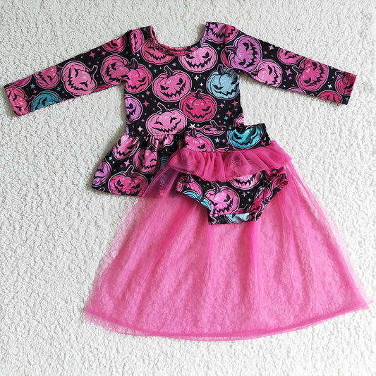 Pumpkin Print Halloween Baby Girl Clothes Bummies Set GLD0080