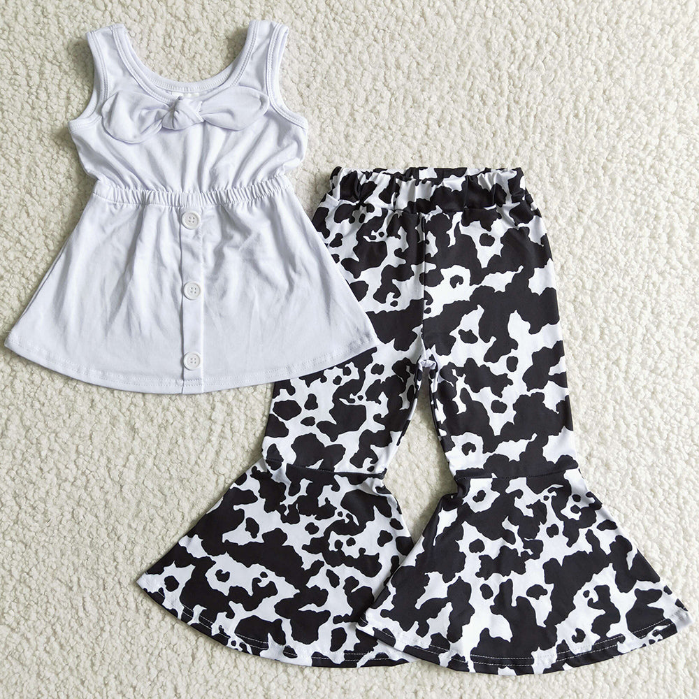Fashion Baby Girls Clothes Sleeveless Tops Bowknot Bell Pants 2pcs Girls Sets Boutique Kids Clothes Girls Outfits A18-4