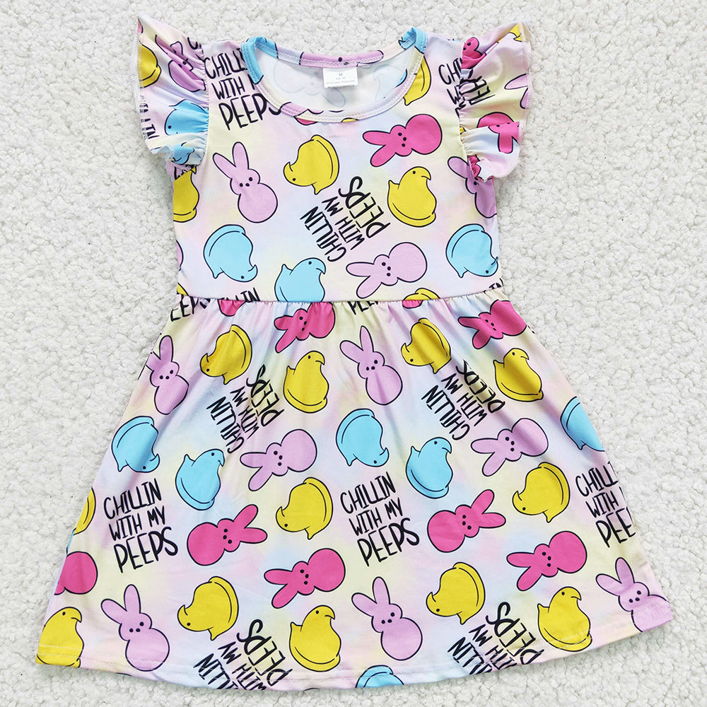 Boutique Baby Girls Dress Bunny Print Short Sleeve Dress for Easter Day GSD0159