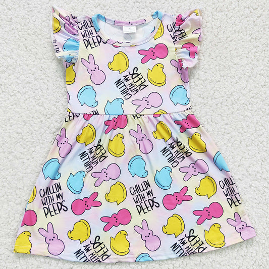 Boutique Baby Girls Dress Bunny Print Short Sleeve Dress for Easter Day GSD0159
