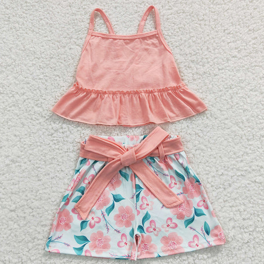 Cute Baby Girls Clothes Pink Flower Print Spring Summer Set GSSO0196