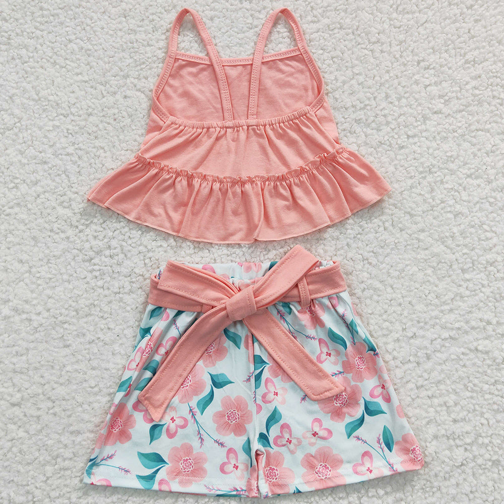 Cute Baby Girls Clothes Pink Flower Print Spring Summer Set GSSO0196