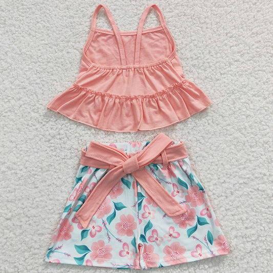 Cute Baby Girls Clothes Pink Flower Print Spring Summer Set GSSO0196