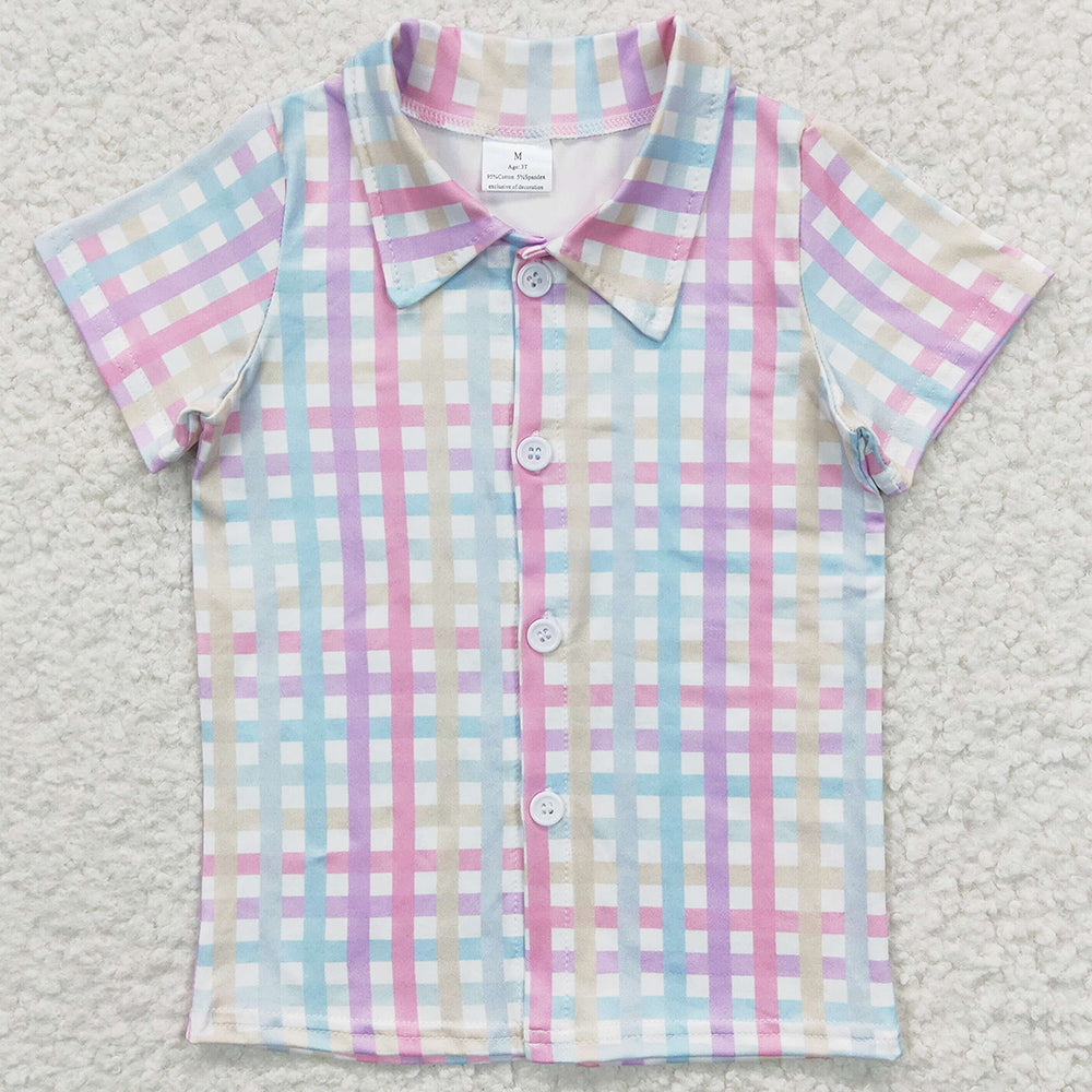 Baby Boys Plaid T-shirt Spring Short Sleeve Boy Shirts Tops BT0215