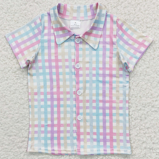 Baby Boys Plaid T-shirt Spring Short Sleeve Boy Shirts Tops BT0215