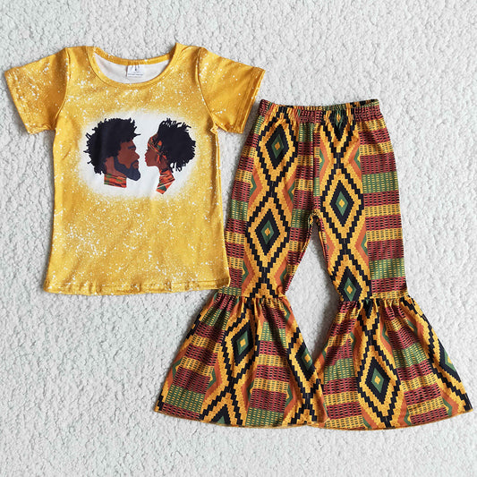 Boutique Baby Girls Clothing Short Sleeve Bell Pants Sping Black Girl Clothes Outfits Wholesale Kids Children Clothing B1-1