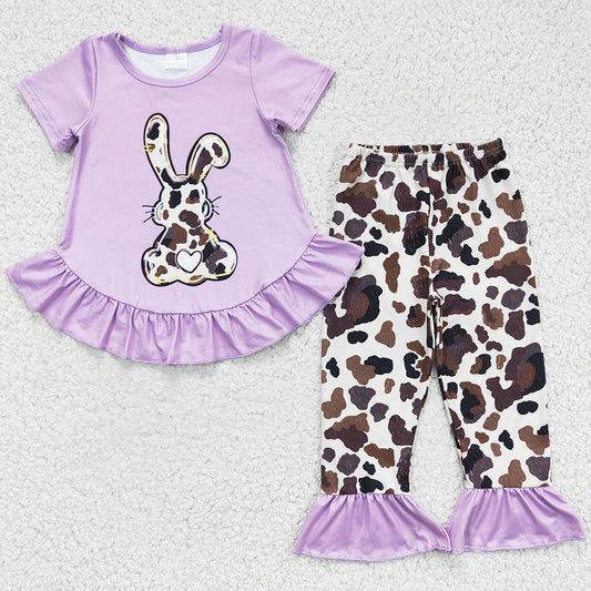 Easter Baby Girl Clothes Bunny Print Cute Kids Outfits Leopard Girl Set GSPO0238