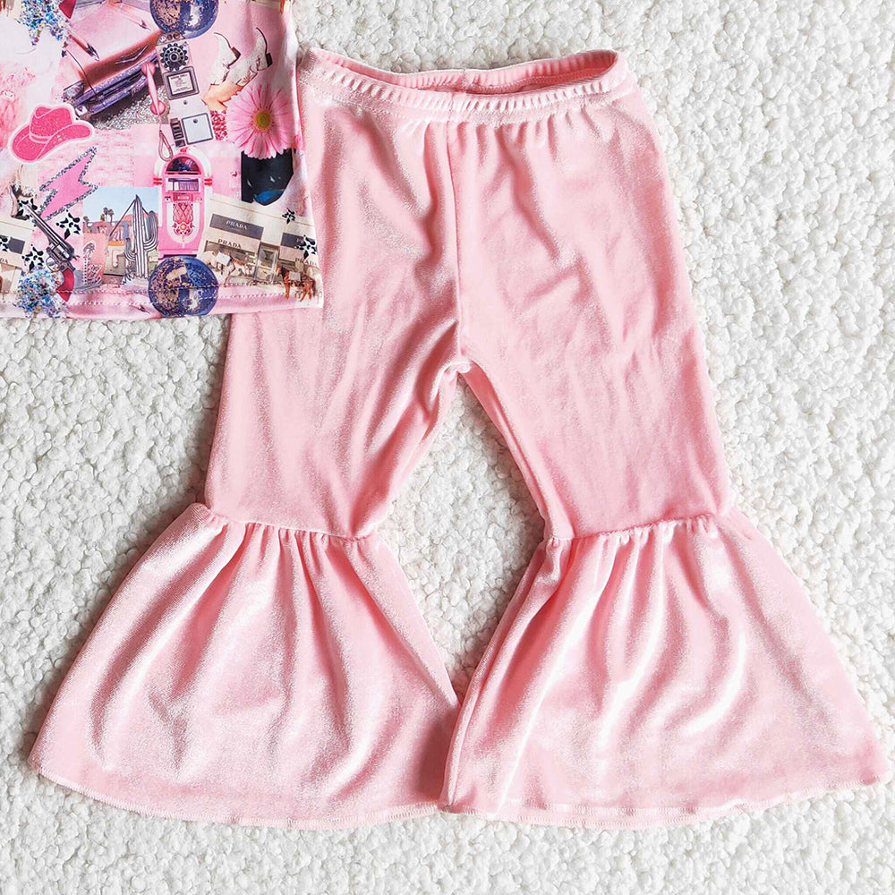 Wester Style Girls Clothing Boutique Kids Girls Velvet Bell Bottom Pants Outfits 6 A30-18