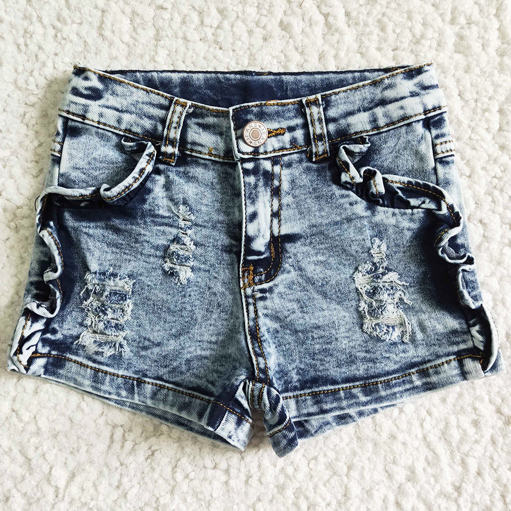 Hot Sale Baby Girls Designer Denim Shorts Boutique Girls Jeans Summer Toddler Baby Girls Jeans Boutique Kids Denim Pants SS0011