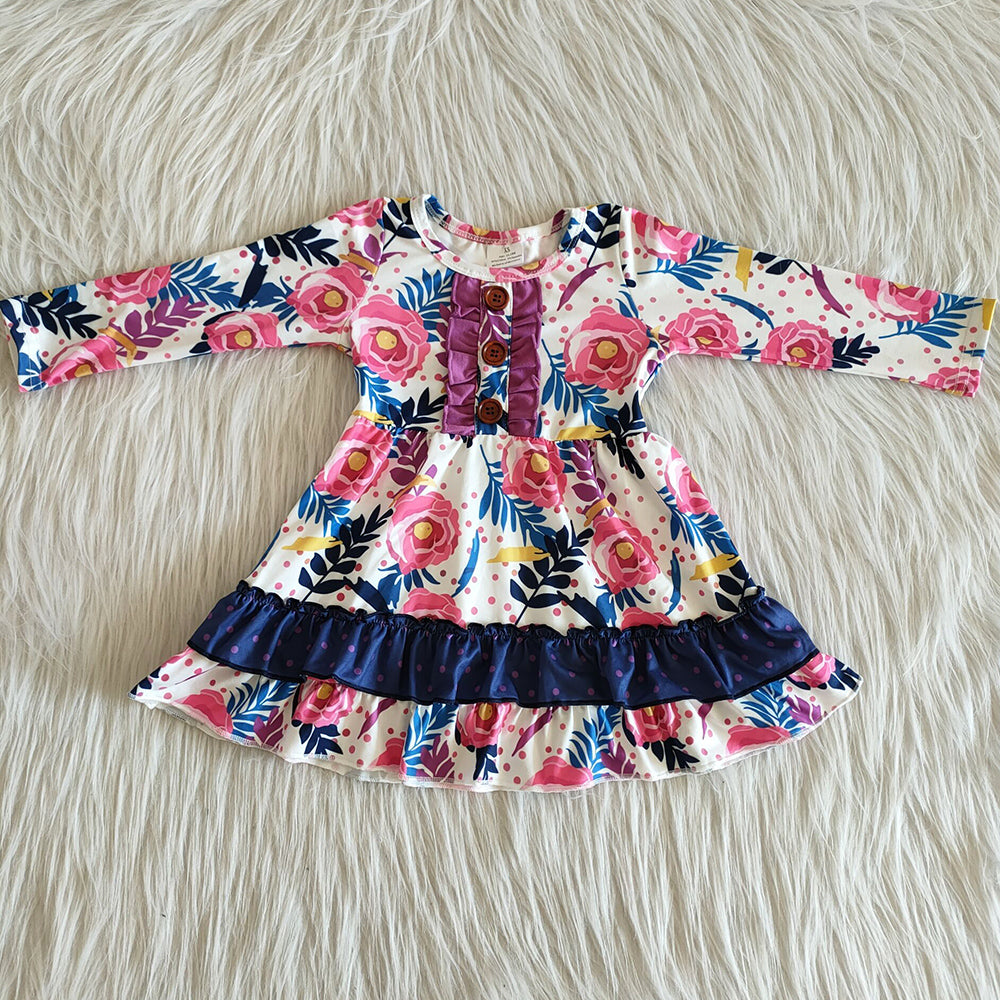 Hot Sale Baby Girls Rompers Flower Print Cute Toddler Girls Clothes Dress with Baby Rompers Fall Girl Sibling Clothing Sister Outfits 6 A25-17