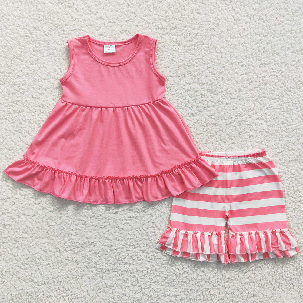 Summer Girls Clothes Pink Sleeveless Top Shorts Set C10-16