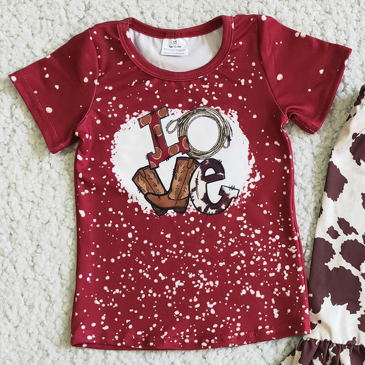 Baby Girl Clothes Love Cow Print Fashion Girls Clothing Short Sleeve Bell Bottom Pants E2-3 4.12
