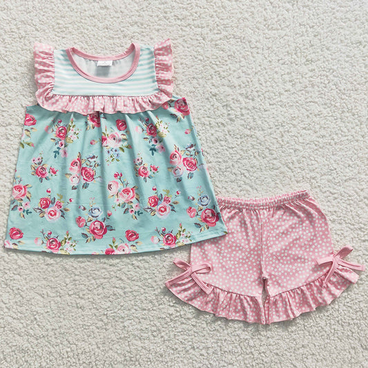 Flower Print Cute Girls Clothes Summer Set GSSO0215