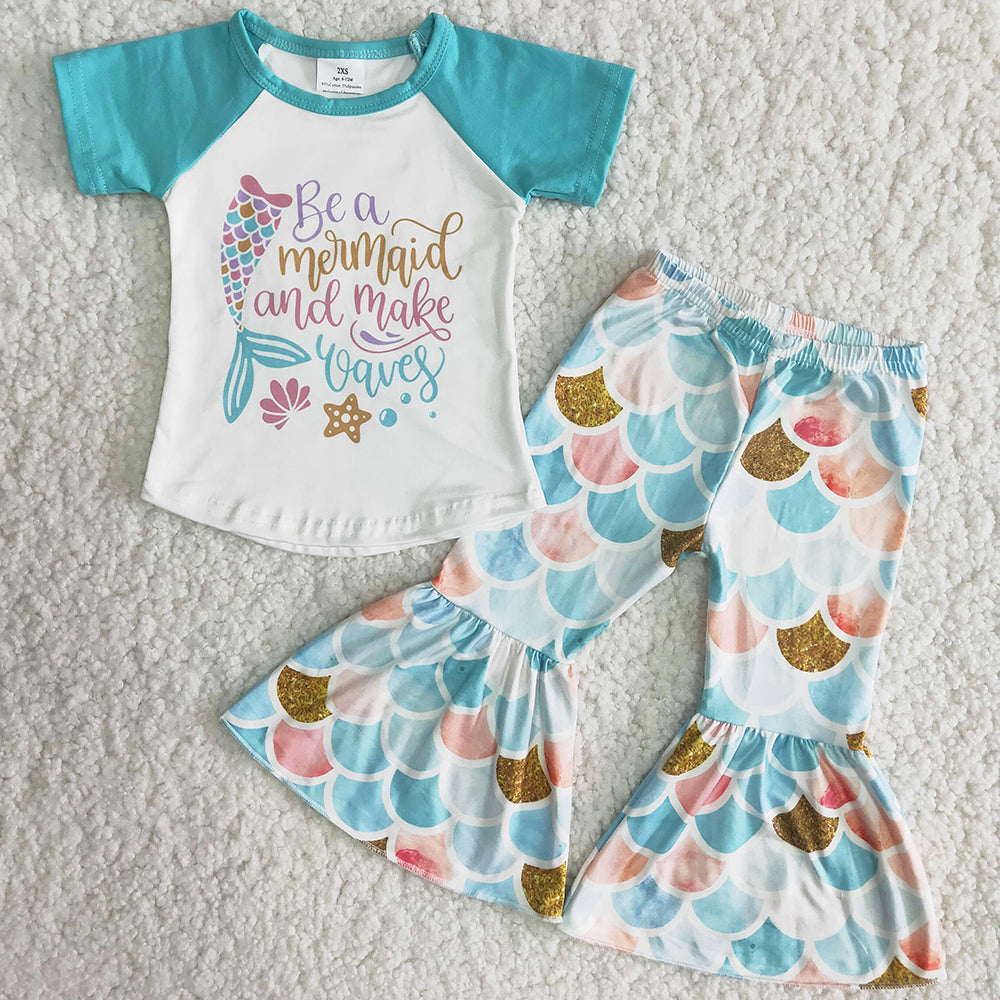 Fashion Infants Baby Girls Clothes T-shirt Bell Bottom Pants 2pcs Kid Set Toddler Girl Clothing High Quality Children Outfit B16-22