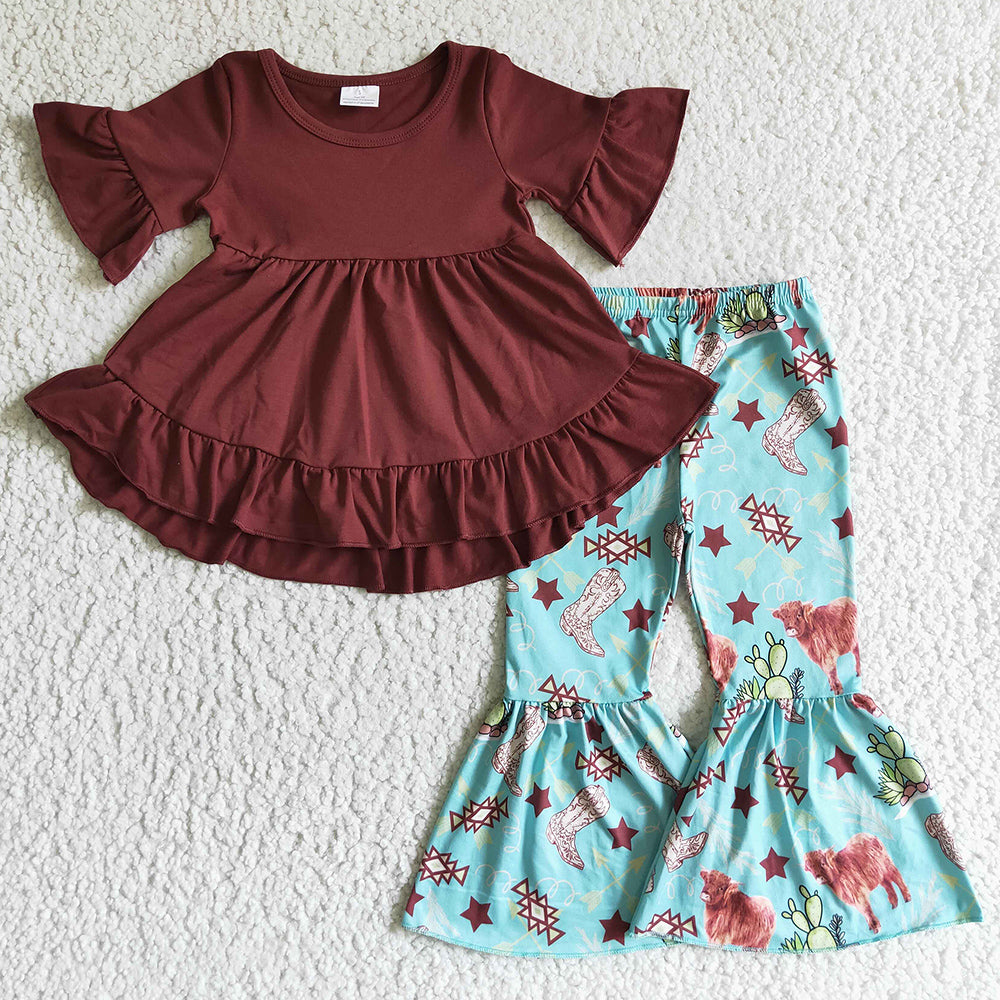 Cow Print Fashion Baby Girls Clothes Bell Bottom Outfits GSPO0192