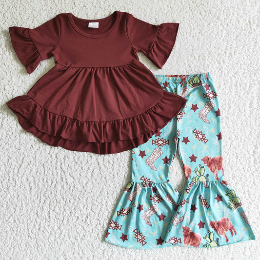Cow Print Fashion Baby Girls Clothes Bell Bottom Outfits GSPO0192